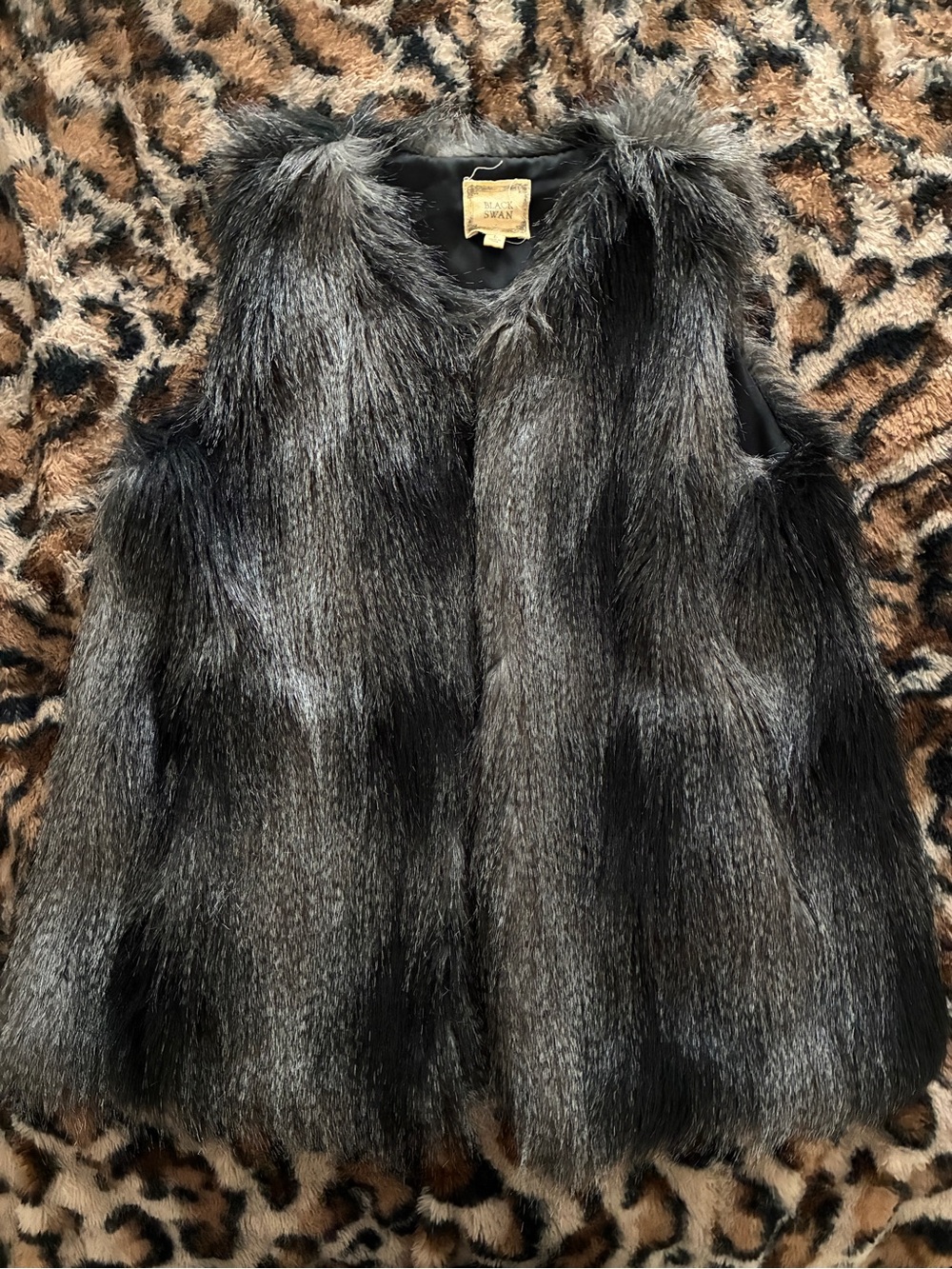 black swan fur vest
